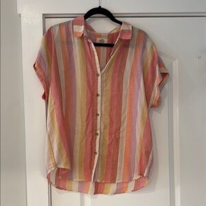 Colorful Striped Linen Button-Up Shirt